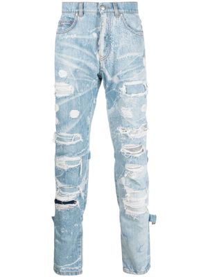 John Richmond ripped-detail mid-rise skinny jeans - Blue