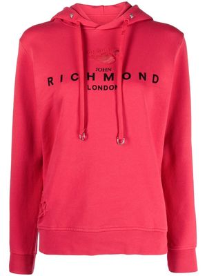 John Richmond ripped detailing logo-print hoodie - Pink