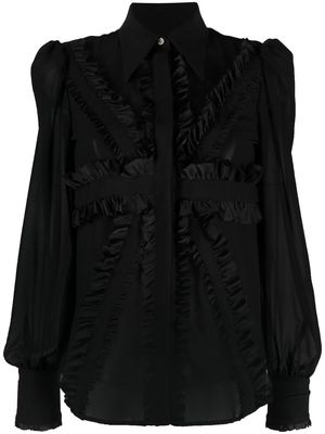 John Richmond ruffle-detail long-sleeve shirt - Black