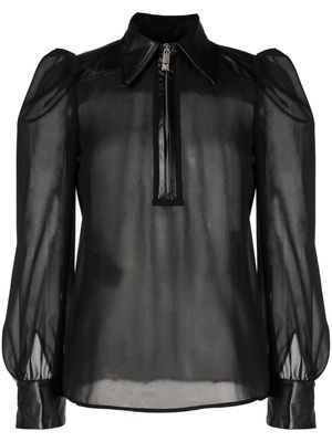 John Richmond sheer puff-sleeve silk blouse - Black