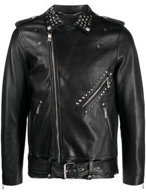 John Richmond slogan-print leather jacket - Black