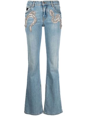 John Richmond snake-embellished flared jeans - Blue