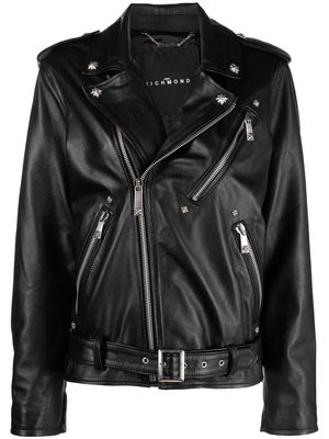 John Richmond star-studded leather biker jacket - Black