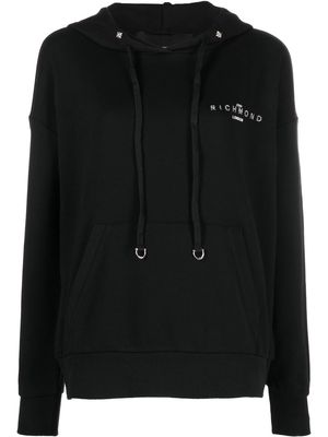 John Richmond stud-detail sequin-logo hoodie - Black