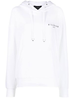John Richmond stud-detail sequin-logo hoodie - White