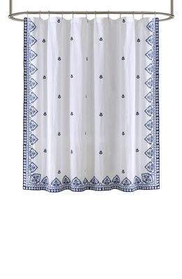 John Robshaw Sheetal Linen Blend Shower Curtain in Indigo