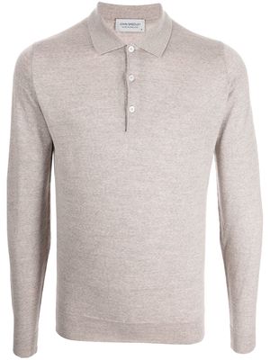 John Smedley fine-knit long-sleeved polo shirt - Neutrals