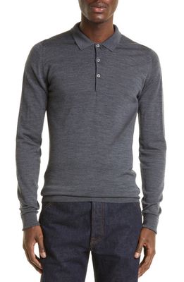 John Smedley Men's Cotswold Wool Polo Sweater in Charcoal