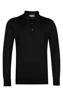 John Smedley Men's Finchley Long Sleeve Sweater Polo in Black