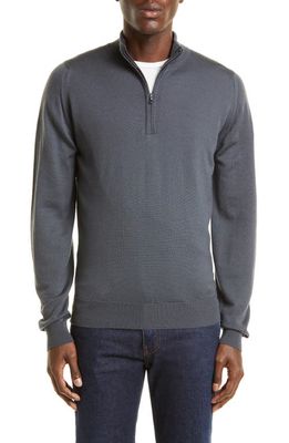 John Smedley Men's Tapton Half Zip Merino Wool Sweater in Slate Grey