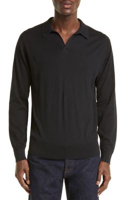 John Smedley Puck Cotton Polo Sweater in Black