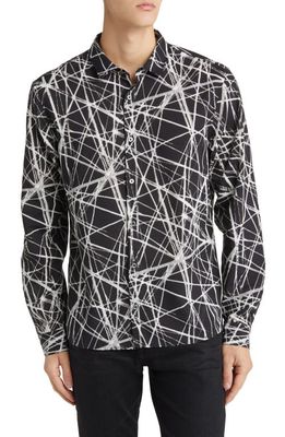 John Varvatos Abstract Print Button-Up Shirt in Mineral Black
