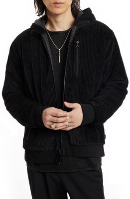 John Varvatos Adami Mix Media Quilted Hooded Jacket in Black