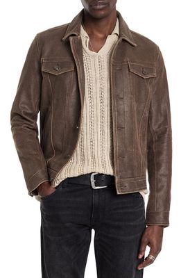 John Varvatos Andrew Distressed Leather Trucker Jacket in Distressed Brown 