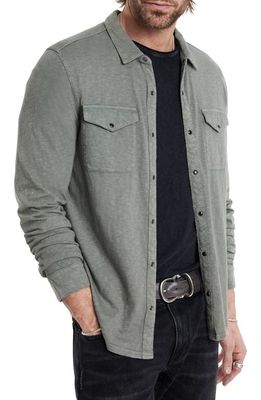 John Varvatos Arvon Cotton Slub Knit Snap Front Western Shirt in Flagstone Grey 