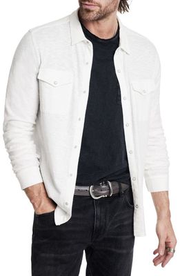 John Varvatos Arvon Cotton Slub Knit Snap Front Western Shirt in White 