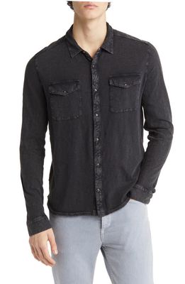 John Varvatos Arvon Cotton Snap-Up Western Shirt in Mineral Blk at Nordstrom, Size X-Large