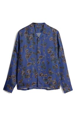 John Varvatos Charlie Floral Button-Up Camp Shirt in Royal Blue