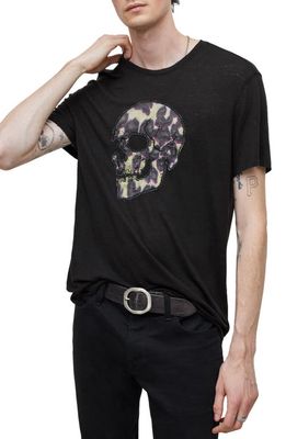 John Varvatos Cheetah Skull Applique Linen & Modal T-Shirt in Black