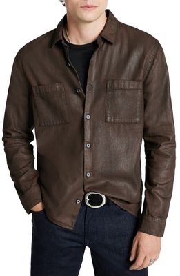 John Varvatos Cole Coated Denim Button-Up Shirt in Dark Brown