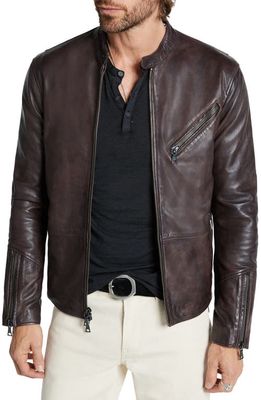 John Varvatos Conner Leather Racer Jacket in Dark Brown