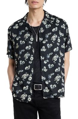 John Varvatos Dan Abstract Floral Camp Shirt in Black Multi