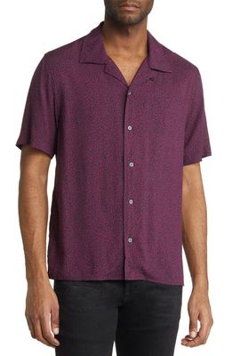 John Varvatos Danny Print Short Sleeve Camp Shirt in Purple Hale