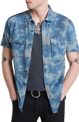 John Varvatos Dover Short Sleeve Jacquard Button-Up Shirt in Indigo