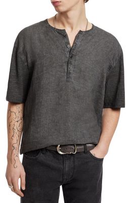 John Varvatos Dyer Regular Fit Linen Henley Shirt in Iron Grey