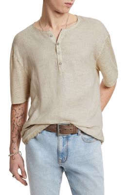 John Varvatos Dyer Regular Fit Linen Henley Shirt in Oat