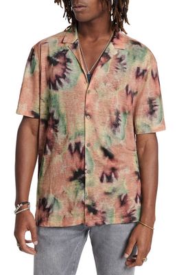 John Varvatos Estrela Tie Dye Slub Linen Camp Shirt in Misty Rose at Nordstrom, Size Xx-Large