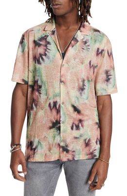 John Varvatos Estrela Tie Dye Slub Linen Camp Shirt in Misty Rose