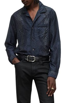 John Varvatos Farron Ombré Animal Print Cotton & Silk Button-Up Shirt in Black