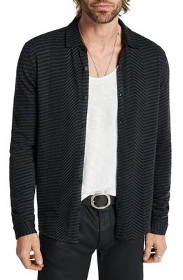 John Varvatos Henderson Textured Stripe Button-Up Shirt in Black