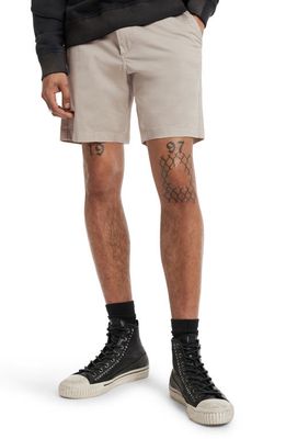 John Varvatos Johnny Stretch Cotton Chino Shorts in Fossil Grey