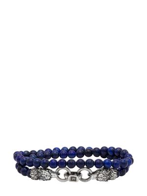 John Varvatos Lapis Bead wolf-clasp bracelet - Silver