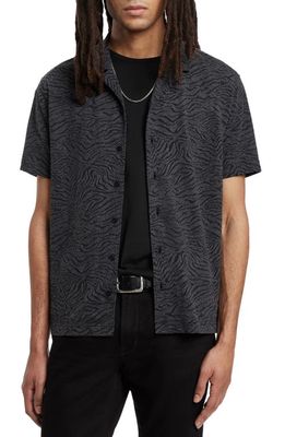 John Varvatos Lawrence Camp Collar Short Sleeve Button-Up Shirt in Black