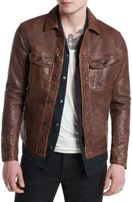 John Varvatos Mark Leather Trucker Jacket in Coconut Brown