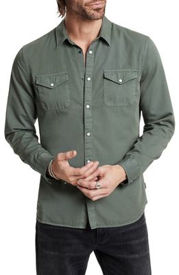 John Varvatos Marshall Twill Snap-Up Western Shirt in Flagstone Grey