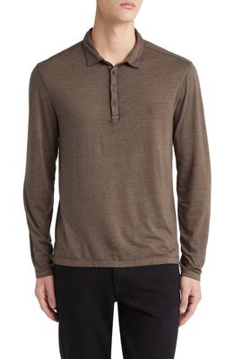 John Varvatos Marty Long Sleeve Burnout Polo in Wood Brown