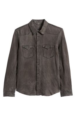 John Varvatos Mason Sheepskin Leather Western Shirt Jacket in Ebony