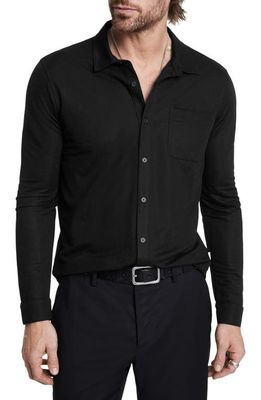 John Varvatos McGiles Piqué Knit Button-Up Shirt in Black