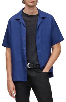 John Varvatos Men's Danny Solid Short Sleeve Button-Up Camp Shirt in Regal Blue