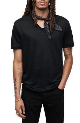John Varvatos Men's Slim Fit Linen V-Neck T-Shirt in Black