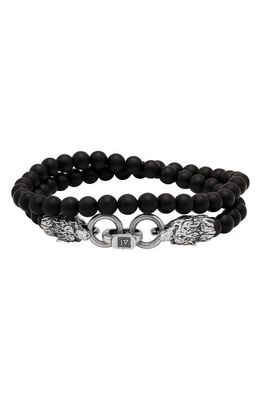 John Varvatos Men's Wolf Beaded Onyx Wrap Bracelet in Silver 