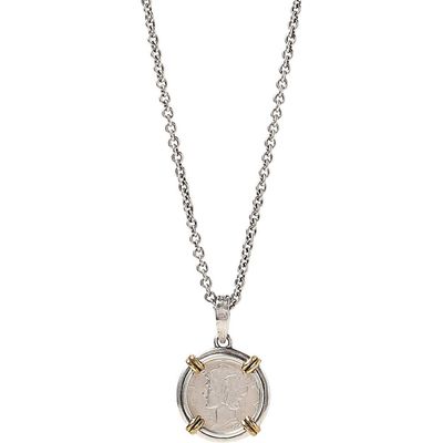 John Varvatos Mercury Coin Necklace in Brass Silver 