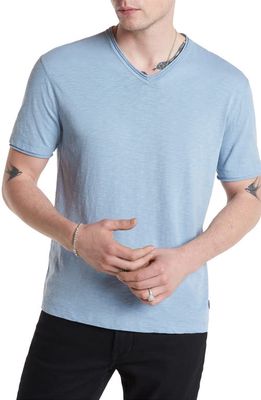 John Varvatos Miles Raw Edge Slub V-Neck T-Shirt in Dusted Blue