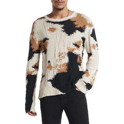 John Varvatos Montery Camo Crewneck Sweater in Egg Shell at Nordstrom, Size Medium