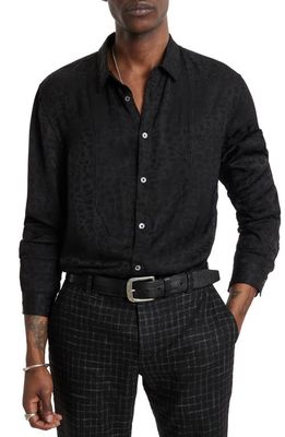 John Varvatos Nash Jacquard Bib Front Button-Up Shirt in Jet Black
