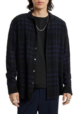 John Varvatos Orchard Textured Plaid Button-Up Shirt in Blue Black